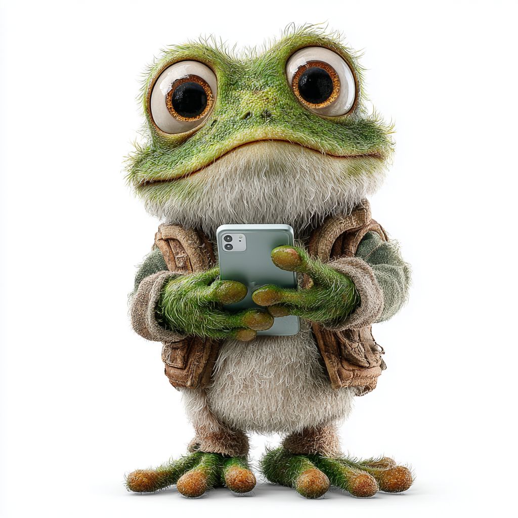Cute frog mascot of 4999BET holding a smartphone, symbolizing the online casino mobile app and easy gaming access